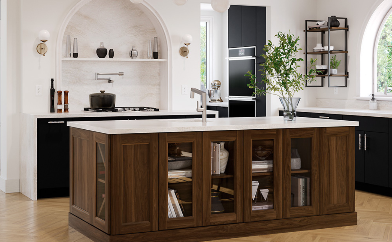 Custom wood cabinetry in a custom kitchen island