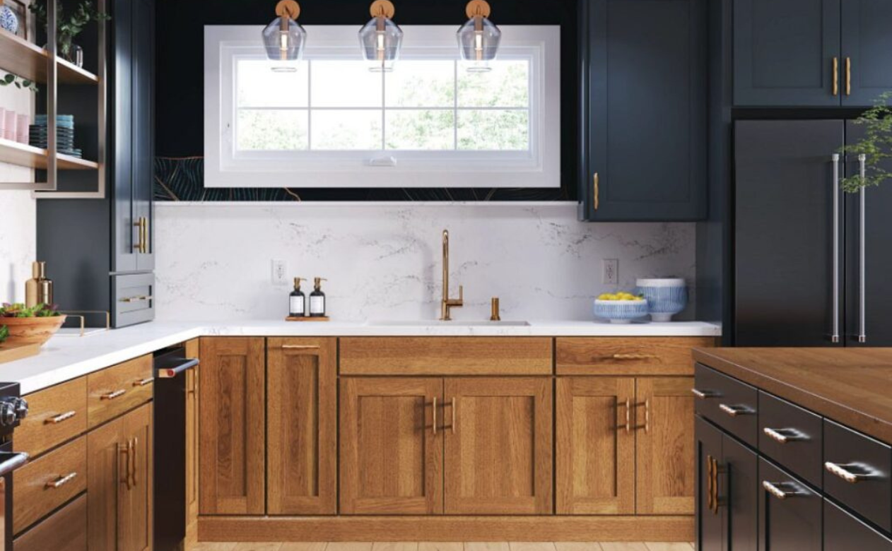 brown and green kitchen cabinetry