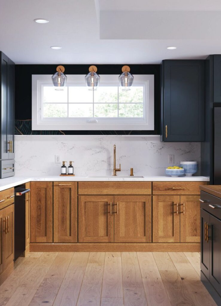 brown and green kitchen cabinetry
